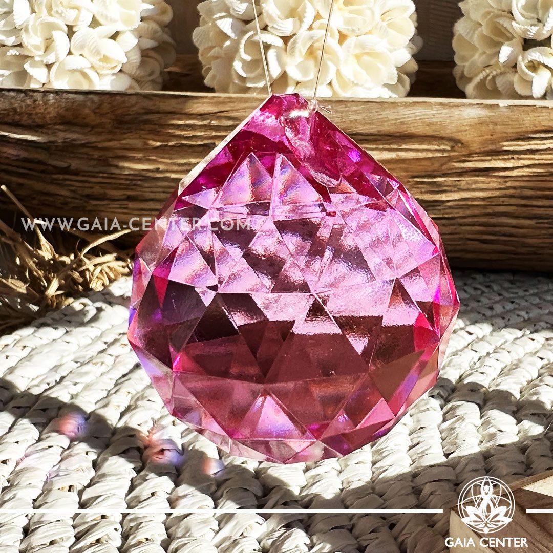 Faceted Pink Crystal Ball - rainbow sun catcher. Crystal and Gemstone selection at GAIA CENTER in Cyprus.