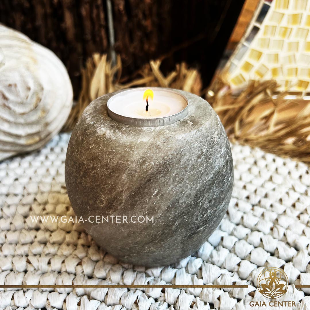 Crystal Candle Holder - Himalayan Salt Grey. Crystal and Gemstone selection at Gaia Center | Cyprus. Shop online at https://gaia-center.com. Cyprus island delivery: Limassol, Nicosia, Paphos, Larnaca. Europe and Worldwide shipping.