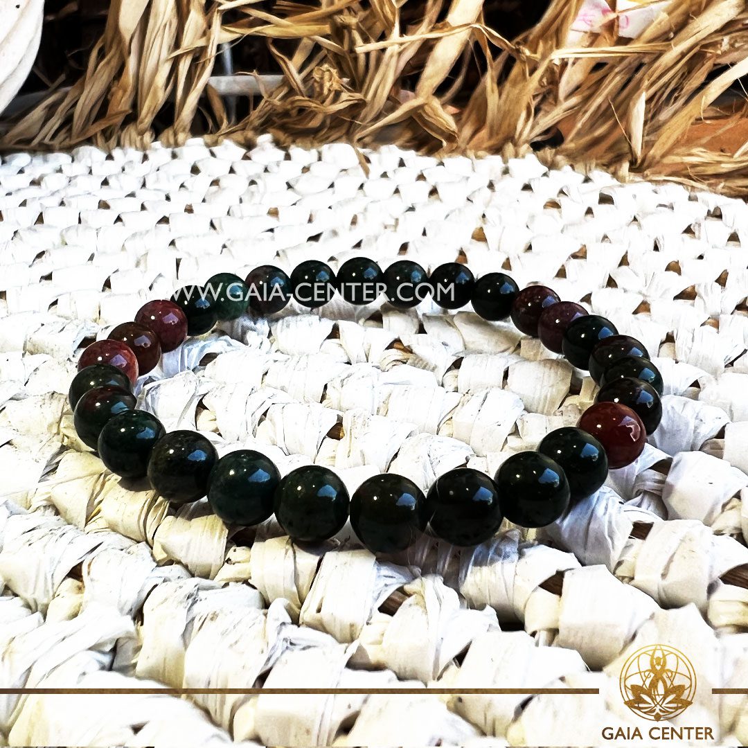 Crystal Bracelet Bloodstone with Elastic string- made with 6mm gemstone beads. Crystal and Gemstone Jewellery Selection at Gaia Center in Cyprus. Order online, Cyprus islandwide delivery: Limassol, Larnaca, Paphos, Nicosia. Europe and Worldwide shipping.