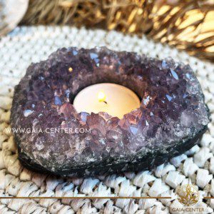 Amethyst Crystal Candle Holder or Tealight Holder. Crystal and Gemstone selection at Gaia Center | Cyprus. Shop online at https://gaia-center.com. Cyprus island delivery: Limassol, Nicosia, Paphos, Larnaca. Europe and Worldwide shipping.