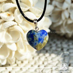 Crystal Pendant Blue Lapis Lazuli crystal heart design with sterling silver bail at GAIA CENTER Crystal Shop CYPRUS. Crystal jewellery and crystal pendants at Gaia Center crystal shop in Cyprus. Order online top quality crystals, Cyprus islandwide delivery: Limassol, Larnaca, Paphos, Nicosia. Europe and Worldwide shipping.