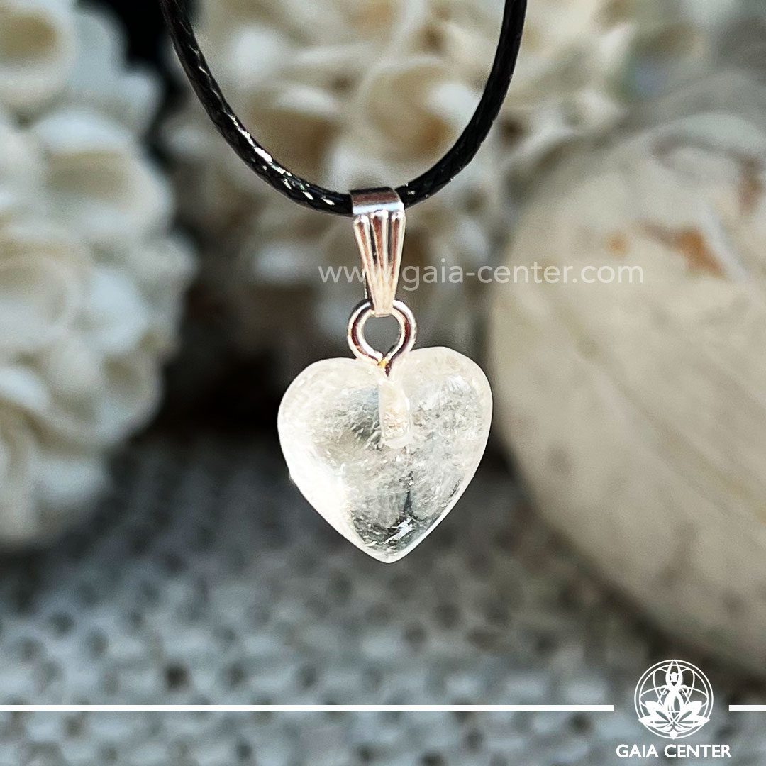 Crystal Pendant -Clear Crystal Quartz heart design with silver plated bail at GAIA CENTER Crystal Shop CYPRUS. Crystal jewellery and crystal pendants at Gaia Center crystal shop in Cyprus. Order online top quality crystals, Cyprus islandwide delivery: Limassol, Larnaca, Paphos, Nicosia. Europe and Worldwide shipping.