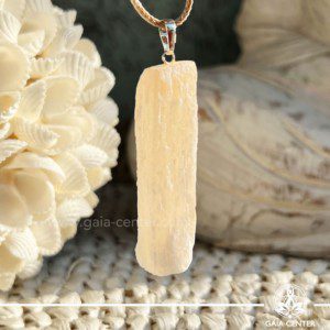 Crystal Pendant - Orange Selenite Rough with electroplated bail crystal zen design at GAIA CENTER Crystal Shop CYPRUS. Crystal jewellery and crystal pendants at Gaia Center crystal shop in Cyprus. Order online top quality crystals, Cyprus islandwide delivery: Limassol, Larnaca, Paphos, Nicosia. Europe and Worldwide shipping.