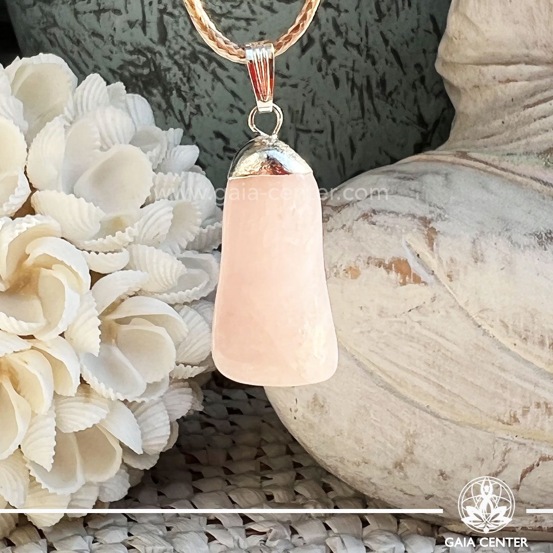 Crystal Pendant - Pink Rose Quartz crystal metal cap design at GAIA CENTER Crystal Shop CYPRUS. Crystal jewellery and crystal pendants at Gaia Center crystal shop in Cyprus. Order online top quality crystals, Cyprus islandwide delivery: Limassol, Larnaca, Paphos, Nicosia. Europe and Worldwide shipping.