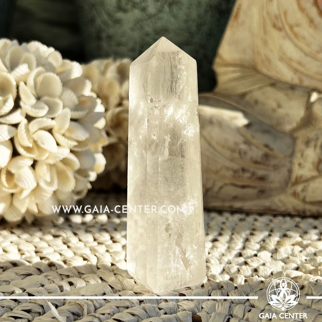 Clear Quartz Crystal Obelisk Tower point. Crystal points, towers and obelisks selection at GAIA CENTER Crystal Shop in CYPRUS. Order online, Cyprus islandwide delivery: Limassol, Larnaca, Paphos, Nicosia. Europe and Worldwide shipping.