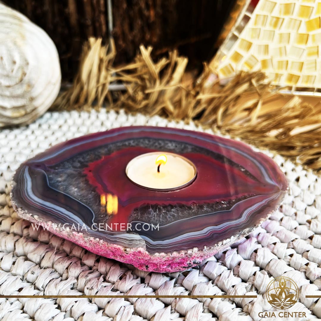 Crystal Candle Holder - Pink Agate. Crystal and Gemstone selection at Gaia Center | Cyprus. Shop online at https://gaia-center.com. Cyprus island delivery: Limassol, Nicosia, Paphos, Larnaca. Europe and Worldwide shipping.