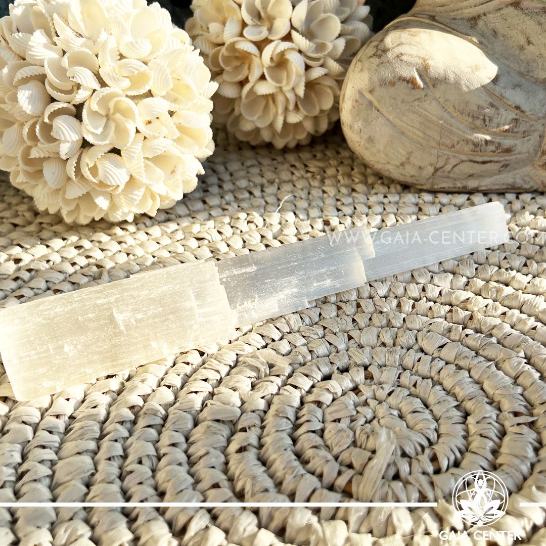 Crystal Bar - White Selenite Stick Rough mineral. Crystal and Gemstone selection at Gaia Center | Cyprus. Shop online at https://gaia-center.com. Cyprus island delivery: Limassol, Nicosia, Paphos, Larnaca. Europe and Worldwide shipping.