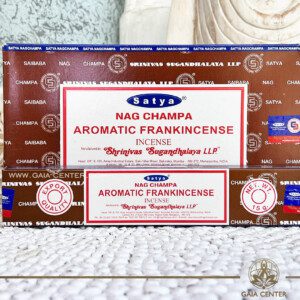 Aroma Incense Sticks Aromatic Frankincense Nag Champa fragrance by Satya brand. 15grams incense pack. Selection of natural incense sticks at GAIA CENTER | Crystals and Incense aroma shop in Cyprus. Order incense sticks and aroma burners online, Cyprus islandwide delivery: Nicosia, Paphos, Limassol, Larnaca