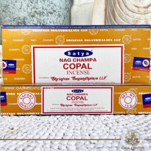 Aroma Incense Sticks Copal Nag Champa fragrance by Satya brand. 15grams incense pack. Selection of natural incense sticks at GAIA CENTER | Crystals and Incense aroma shop in Cyprus. Order incense sticks and aroma burners online, Cyprus islandwide delivery: Nicosia, Paphos, Limassol, Larnaca