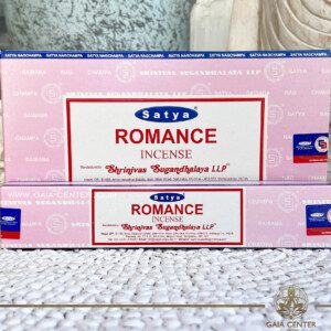 Aroma Incense Sticks Romance fragrance by Satya brand. 15grams incense pack. Selection of natural incense sticks at GAIA CENTER | Crystals and Incense aroma shop in Cyprus. Order incense sticks and aroma burners online, Cyprus islandwide delivery: Nicosia, Paphos, Limassol, Larnaca