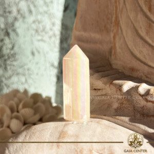 Rose Aura Quartz Crystal Polished Point at Gaia Center Crystal shop in Cyprus. Crystal points, towers and obelisks selection at Gaia Center Crystal Shop in Cyprus. Buy and Order crystals online, Cyprus islandwide delivery: Limassol, Larnaca, Paphos, Nicosia.