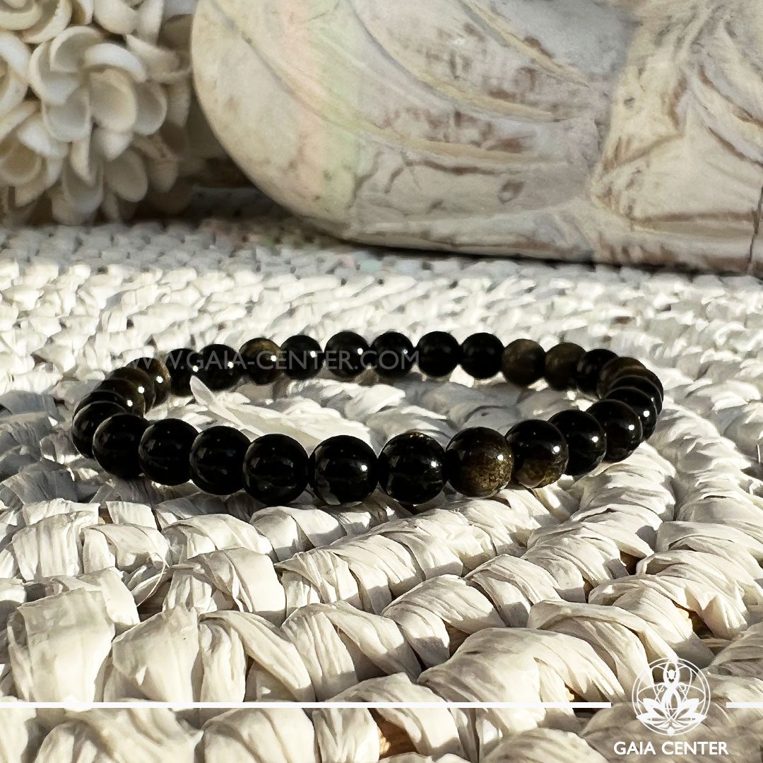 Crystal Bracelet Golden Obsidian with Elastic string- made with 6mm gemstone beads. Crystal and Gemstone Jewellery Selection at Gaia Center crystal shop in Cyprus. Order crystals online, Cyprus islandwide delivery: Limassol, Larnaca, Paphos, Nicosia. Europe and Worldwide shipping.