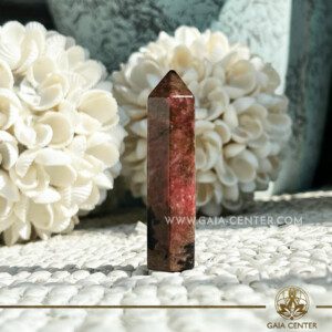 Rhodonite Crystal polished point tower. Crystal points, towers and obelisks selection at Gaia Center Crystal Shop in Cyprus. Order online, Cyprus islandwide delivery: Limassol, Larnaca, Paphos, Nicosia. Europe and Worldwide shipping.