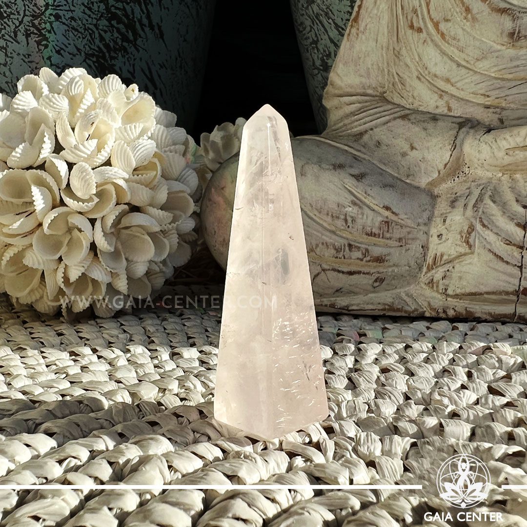 Rose Quartz Crystal Obelisk polished point tower. Crystal points, towers and obelisks selection at Gaia Center in Cyprus. Order online, Cyprus islandwide delivery: Limassol, Larnaca, Paphos, Nicosia. Europe and Worldwide shipping.