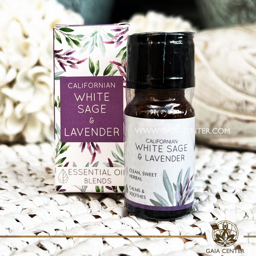 Pure Essential Oil Blend White Sage and Lavender 10ml. 100% natural and therapeutic grade. For Aroma diffusers and oil burners. Gaia Center Shop in Cyprus. Order essentail aroma oils online: Cyprus islandwide delivery: Limassol, Nicosia, Paphos, Larnaca. Europe and worldwide shipping.