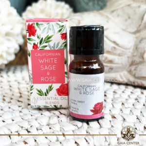 Pure Essential Oil Blend White Sage and Rose 10ml. 100% natural and therapeutic grade. For Aroma diffusers and oil burners. Gaia Center Shop in Cyprus. Order essentail aroma oils online: Cyprus islandwide delivery: Limassol, Nicosia, Paphos, Larnaca. Europe and worldwide shipping.