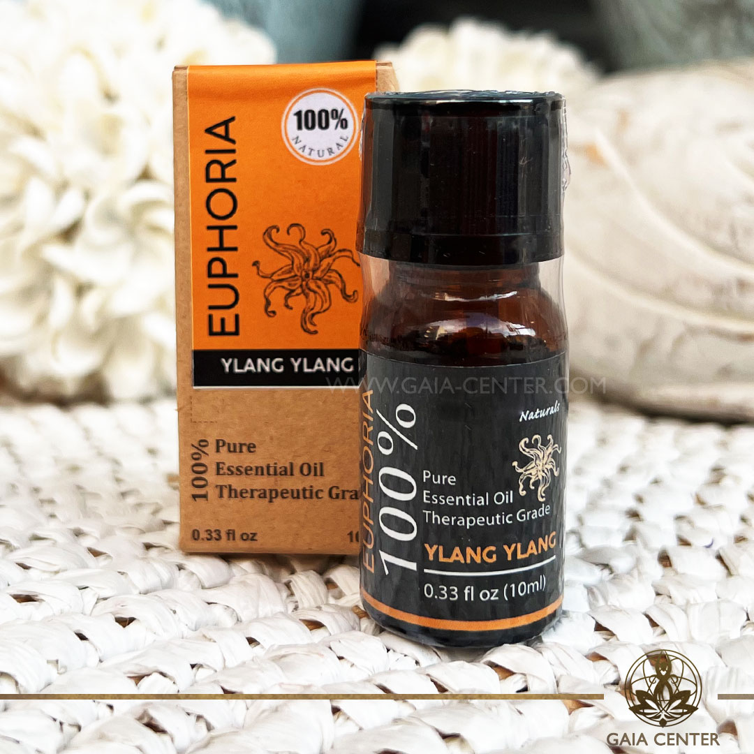 Pure Essential Oil Blend Ylang Ylang 10ml. 100% natural, undiluted and therapeutic grade. For Aroma diffusers and oil burners. Gaia Center Aroma Shop in Cyprus. Order essentail aroma oils online: Cyprus islandwide delivery: Limassol, Nicosia, Paphos, Larnaca. Europe and worldwide shipping.