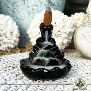 Backflow Incense Burner - 4-Tier fountain black ceramic color. Backflow incense burners an Backflow dhoop cones selection at Gaia Center | Incense Aroma shop in Cyprus.
