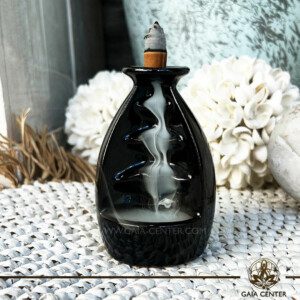 Backflow Incense Burner - Cocoon fountain black ceramic color. Backflow incense burners an Backflow dhoop cones selection at Gaia Center | Incense Aroma shop in Cyprus.