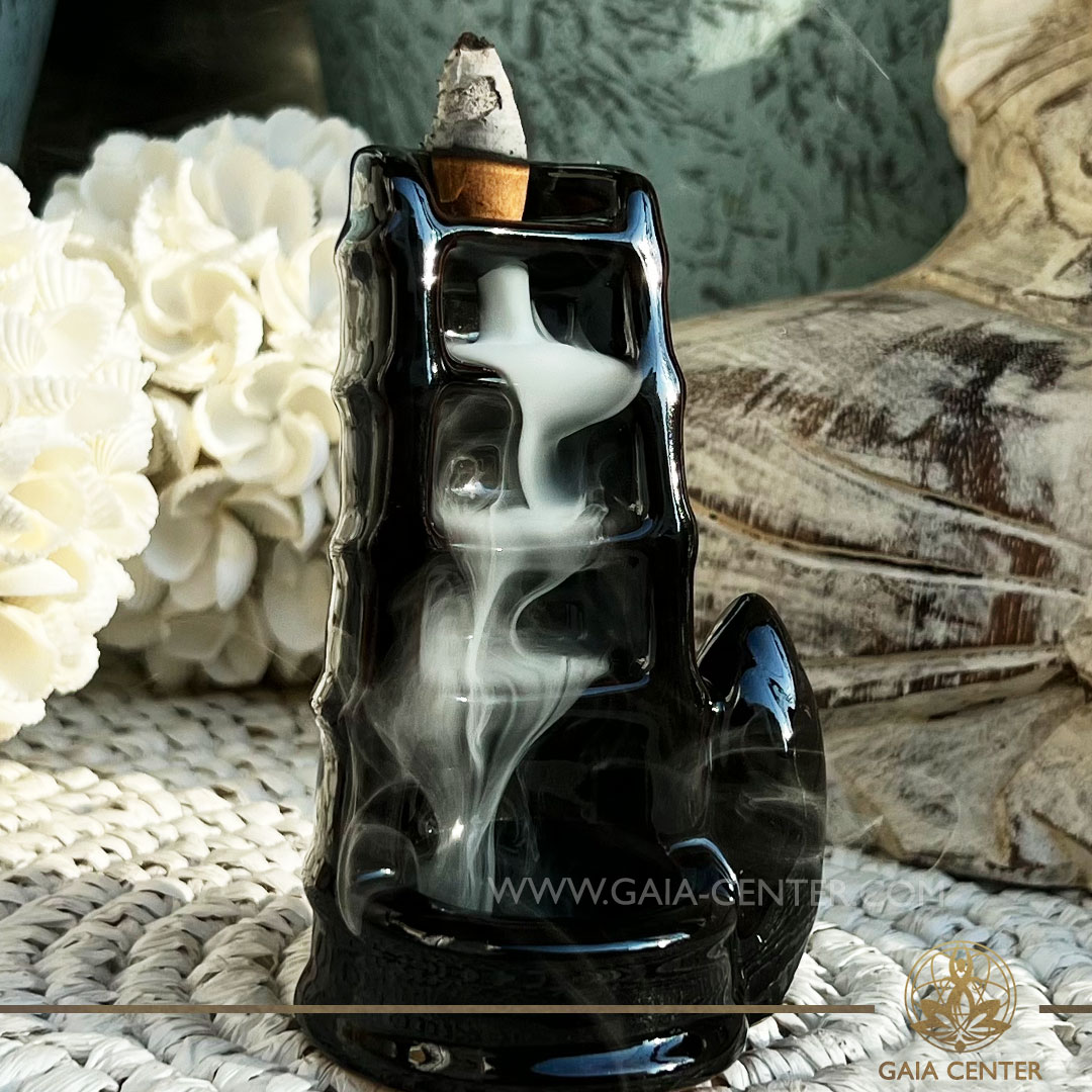 Backflow Incense Burner - Bamboo black ceramic incense fountain Backflow incense burners an Backflow dhoop cones selection at Gaia Center | Incense Aroma & Crystal shop in Cyprus. Order online, Cyprus islandwide delivery: Limassol, Larnaca, Nicosia, Paphos. Europe and worldwide shipping.