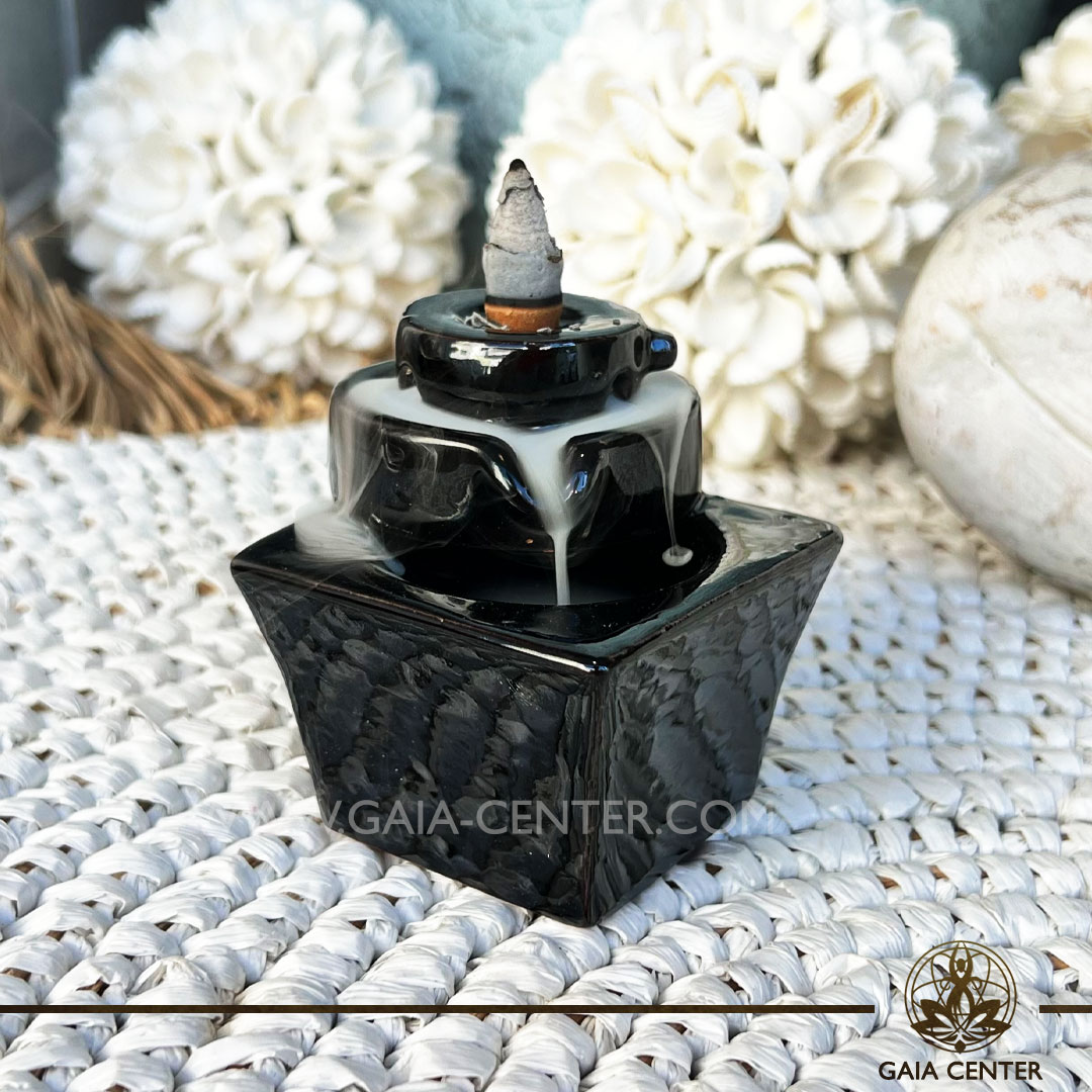 Backflow Incense Burner - Zen fountain black ceramic color. Backflow incense burners an Backflow dhoop cones selection at Gaia Center | Incense Aroma shop in Cyprus.