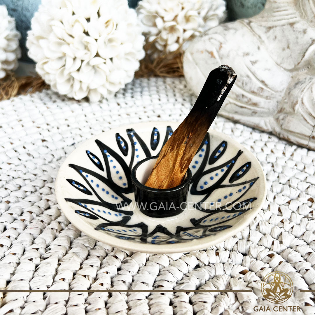 Palo Santo Burner Plate burner holds Palo Santo wood stick at Gaia Center in Cyprus. Shop online at https://gaia-center.com Buy online Incense, burners and ash catchers at Gaia Center | Crystal & Incense Shop in Cyprus. Cyprus islandwide delivery: Limassol, Larnaca, Paphos, Nicosia. Europe and worldwide shipping.