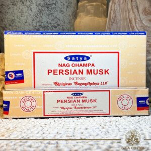 Aroma Incense Sticks Persian Musk Nag Champa fragrance by Satya brand. 15grams incense pack. Selection of natural incense sticks at GAIA CENTER | Crystals and Incense aroma shop in Cyprus. Order incense sticks and aroma burners online, Cyprus islandwide delivery: Nicosia, Paphos, Limassol, Larnaca