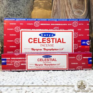 Aroma Incense Sticks Celestial fragrance by Satya brand. 15grams incense pack. Selection of natural incense sticks at GAIA CENTER | Crystals and Incense aroma shop in Cyprus. Order incense sticks and aroma burners online, Cyprus islandwide delivery: Nicosia, Paphos, Limassol, Larnaca