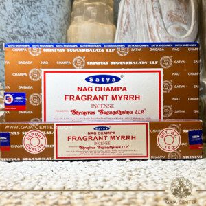 Aroma Incense Sticks Fragrant Myrrh Nag Champa fragrance by Satya brand. 15grams incense pack. Selection of natural incense sticks at GAIA CENTER | Crystals and Incense aroma shop in Cyprus. Order incense sticks and aroma burners online, Cyprus islandwide delivery: Nicosia, Paphos, Limassol, Larnaca