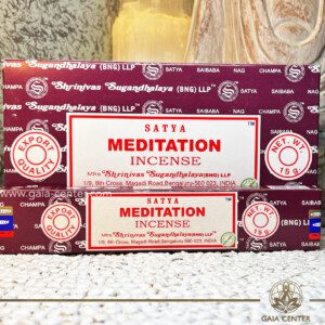 Aroma Incense Sticks Meditation fragrance by Satya brand. 15grams incense pack. Selection of natural incense sticks at GAIA CENTER | Crystals and Incense aroma shop in Cyprus. Order incense sticks and aroma burners online, Cyprus islandwide delivery: Nicosia, Paphos, Limassol, Larnaca