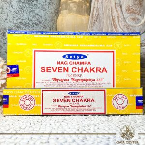 Aroma Incense Sticks Seven Chakra Nag Champa fragrance by Satya brand. 15grams incense pack. Selection of natural incense sticks at GAIA CENTER | Crystals and Incense aroma shop in Cyprus. Order incense sticks and aroma burners online, Cyprus islandwide delivery: Nicosia, Paphos, Limassol, Larnaca