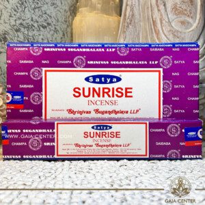 Aroma Incense Sticks Sunrise fragrance by Satya brand. 15grams incense pack. Selection of natural incense sticks at GAIA CENTER | Crystals and Incense aroma shop in Cyprus. Order incense sticks and aroma burners online, Cyprus islandwide delivery: Nicosia, Paphos, Limassol, Larnaca