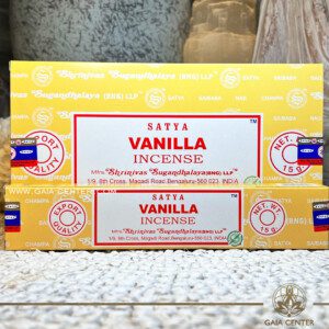 Aroma Incense Sticks Vanilla fragrance by Satya brand. 15grams incense pack. Vanilla is more than just a fragrance; it's a sensory journey that evokes warmth, comfort, and nostalgia. With Satya Vanilla Incense Sticks, you can experience the timeless allure of vanilla in its purest form. Selection of natural incense sticks at GAIA CENTER | Crystals and Incense aroma shop in Cyprus. Order incense sticks and aroma burners online, Cyprus islandwide delivery: Nicosia, Paphos, Limassol, Larnaca