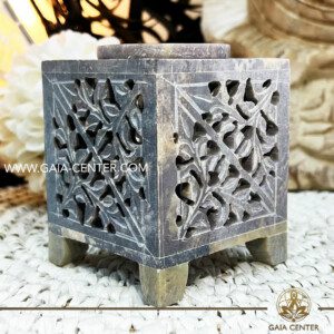 Essential Oil Burner or Wax Melt Burner - Moroccan Arch Soapstone Natural Brown & White colors style. Aroma diffusers and oil burners selection ​at Gaia Center Crystals Incense shop in Cyprus. Order online: Cyprus islandwide delivery: Limassol, Paphos, Nicosia, Larnaca