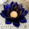 Natural Seashell Capiz Candle holder Tea-Light Lotus Flower Design. Indigo Dark Color with gold color trim. Selection of home decor items at Gaia Center Crystal Incense Shop in Cyprus.