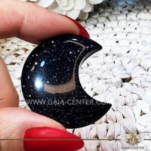 Crystal Moon Shape - Blue Goldstone. Crystals and Gemstone selection at Gaia Center Crystal Shop Cyprus. Shop online at https://gaia-center.com. Cyprus island delivery: Limassol, Nicosia, Paphos, Larnaca. Europe and Worldwide shipping.