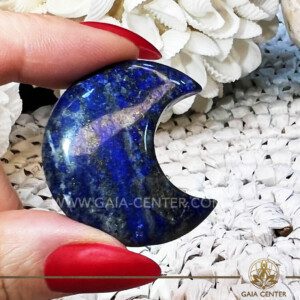 Crystal Moon Shape - Blue Lapis Lazuli. Crystals and Gemstone selection at Gaia Center Crystal Shop Cyprus. Shop online at https://gaia-center.com. Cyprus island delivery: Limassol, Nicosia, Paphos, Larnaca. Europe and Worldwide shipping.