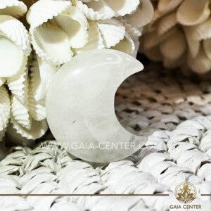 Crystal Moon Shape - Clear Rock Crystal Quartz. Crystals and Gemstone selection at Gaia Center Crystal Shop Cyprus. Shop online at https://gaia-center.com. Cyprus island delivery: Limassol, Nicosia, Paphos, Larnaca. Europe and Worldwide shipping.