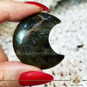 Crystal Moon Shape - Labradorite. Crystals and Gemstone selection at Gaia Center Crystal Shop Cyprus. Shop online at https://gaia-center.com. Cyprus island delivery: Limassol, Nicosia, Paphos, Larnaca. Europe and Worldwide shipping.