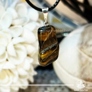 Crystal Pendant - Tiger Eye with electroplated bail with string zen design at GAIA CENTER Crystal Shop CYPRUS. Crystal jewellery and crystal pendants at Gaia Center crystal shop in Cyprus. Order online top quality crystals, Cyprus islandwide delivery: Limassol, Larnaca, Paphos, Nicosia. Europe and Worldwide shipping.