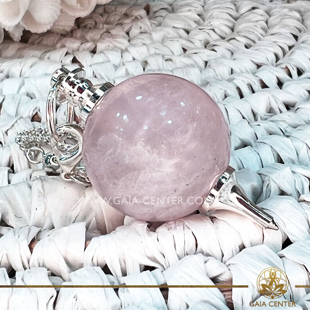 Pendulum for dowsing rose quartz sphere ball design at Gaia Center Crystal shop in Cyprus. Crystal and Gemstone Jewellery Selection at Gaia Center in Cyprus. Order online, Cyprus islandwide delivery: Limassol, Larnaca, Paphos, Nicosia. Europe and Worldwide shipping.