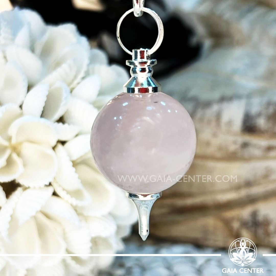 Pendulum for dowsing rose quartz sphere ball design at Gaia Center Crystal shop in Cyprus. Crystal and Gemstone Jewellery Selection at Gaia Center in Cyprus. Order online, Cyprus islandwide delivery: Limassol, Larnaca, Paphos, Nicosia. Europe and Worldwide shipping.