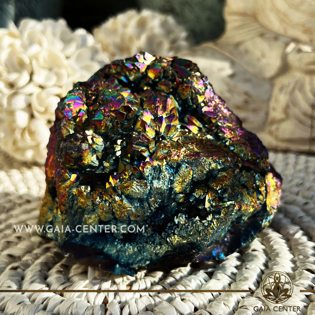 Titanium Aura Quartz Rough. Crystal points, towers and obelisks selection at Gaia Center in Cyprus. Order online, Cyprus islandwide delivery: Limassol, Larnaca, Paphos, Nicosia. Europe and Worldwide shipping.