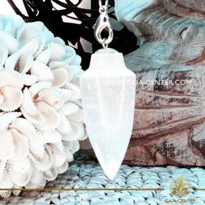 Pendulum for dowsing white selenite cone with 7 stones chakra metal design at Gaia Center Crystal shop in Cyprus. Crystal and Gemstone Jewellery Selection at Gaia Center in Cyprus. Order online, Cyprus islandwide delivery: Limassol, Larnaca, Paphos, Nicosia. Europe and Worldwide shipping.