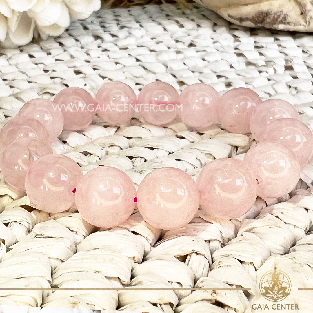 Crystal Power Bracelet Pink Rose Quartz with Elastic string- made with 12mm gemstone beads. Crystal and Gemstone Jewellery Selection at Gaia Center in Cyprus. Order crystals online, Cyprus islandwide delivery: Limassol, Larnaca, Paphos, Nicosia. Europe and Worldwide shipping.