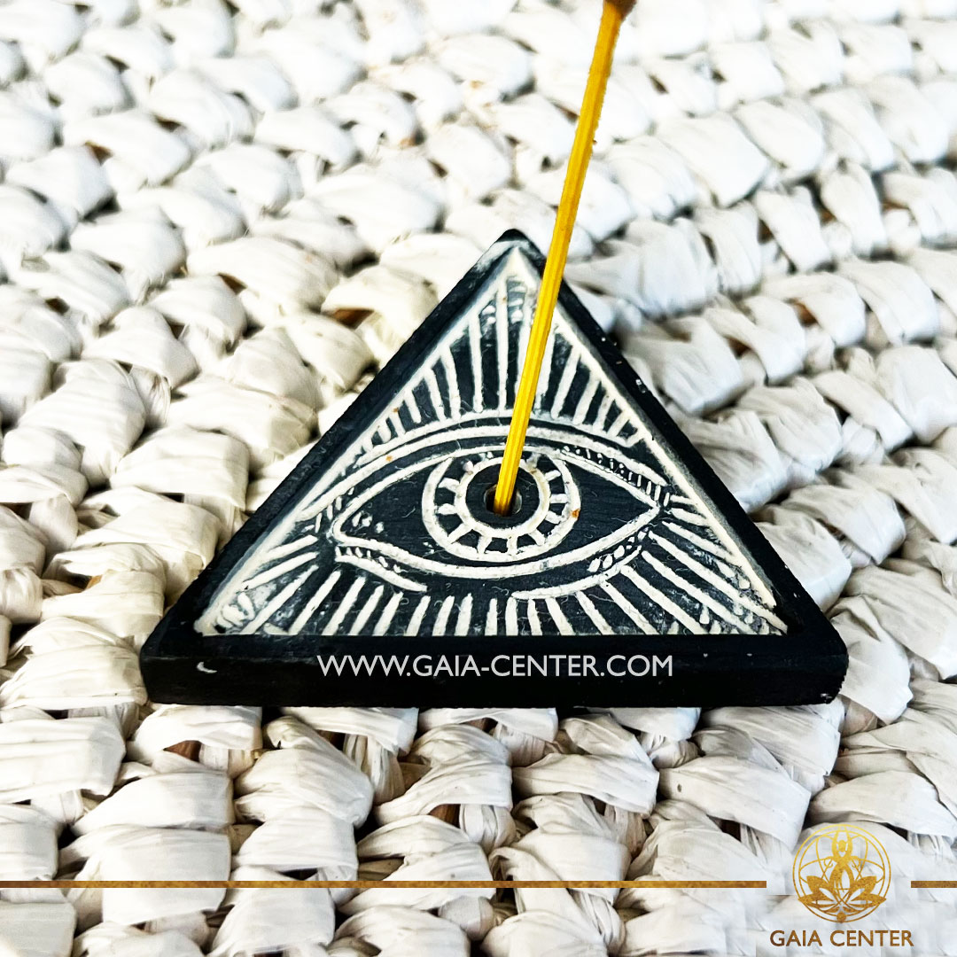 Incense Sticks Holder burner Black All Seeing Eye made from resin, holds one Aroma Incense Stick Selection at Gaia Center Crystals and Incense shop in Cyprus. Shop online at https://gaia-center.com Buy online Incense, burners and ash catchers at Gaia Center | Crystal & Incense Shop in Cyprus. Cyprus islandwide delivery: Limassol, Larnaca, Paphos, Nicosia. Europe and worldwide shipping.