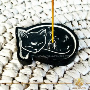 Incense Sticks Holder burner Black sleeping cat made from resin, holds one Aroma Incense Stick Selection at Gaia Center Crystals and Incense shop in Cyprus. Shop online at https://gaia-center.com Buy online Incense, burners and ash catchers at Gaia Center | Crystal & Incense Shop in Cyprus. Cyprus islandwide delivery: Limassol, Larnaca, Paphos, Nicosia. Europe and worldwide shipping.