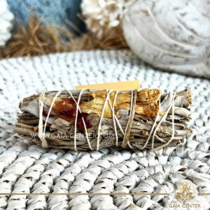 Californian White Sage and Flowers Harmony smudge stick bundles for smudging ceremonies and space clearing at Gaia Center | Crystals and Incense shop in Cyprus. Order online, Cyprus islandwide delivery: Limassol, Paphos, Larnaca, Nicosia. Europe and worldwide shipping.
