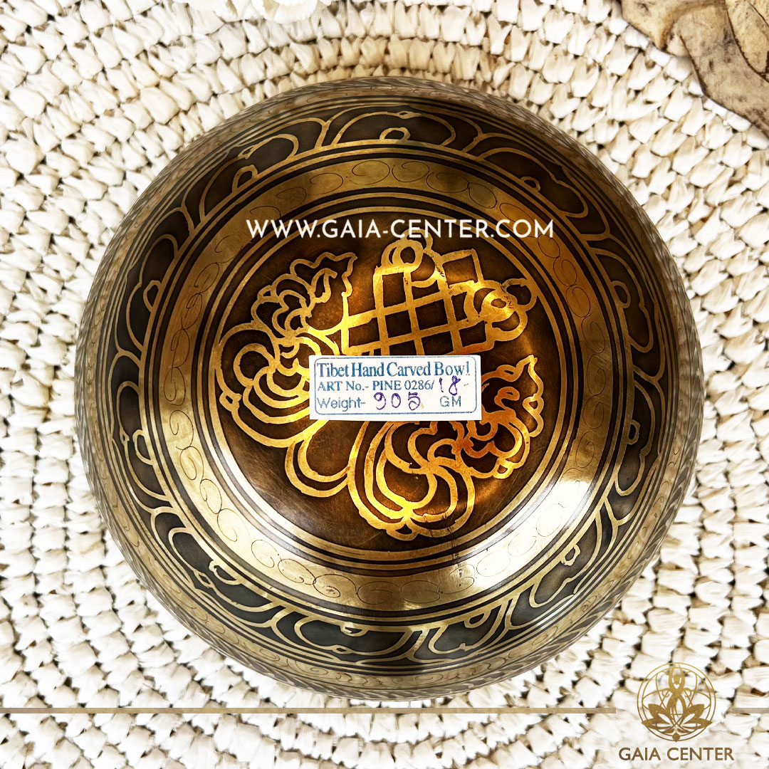 Tibetan Sining Bowl metal with engraved design auspicious buddhist symbols, Om symbol and prayers /mantras for Sound Healing Therapy at GAIA CENTER Crystals and Incense Shop in CYPRUS. Original top quality from Nepal. Cyprus delivery: Limassol, Paphos, Nicosia, Larnaca, Paralimni, Strovolos. Including provinces and small suburbs. Europe and International Worldwide shipping. Wholesale and Retail. Shop online for Singing Bowls: https://gaia-center.com