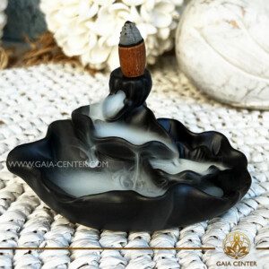 Backflow Incense Burner - Lotus Pond Black Waterfall incense fountain black ceramic color. Backflow incense burners an Backflow dhoop cones selection at Gaia Center | Incense Aroma shop in Cyprus.